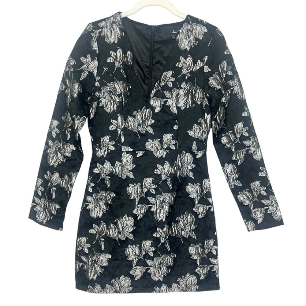 NWT Lulus Elegant Taste Black & Silver Floral Jacquard Mini Dress sz XS Cocktail